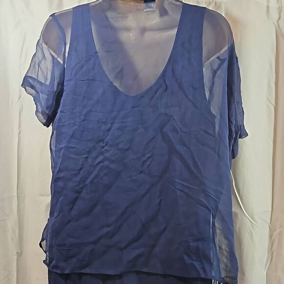 Vintage Robbie Bee 100% Silk Sequin Floral Accent 2 Piece Blue Dress and Blouse - Picture 3 of 16